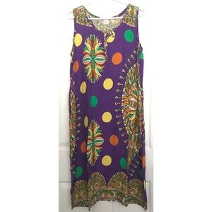 NWOT Polka Dot Patterned Dress L Sleeveless Pocket Round Collar Front Ribbon